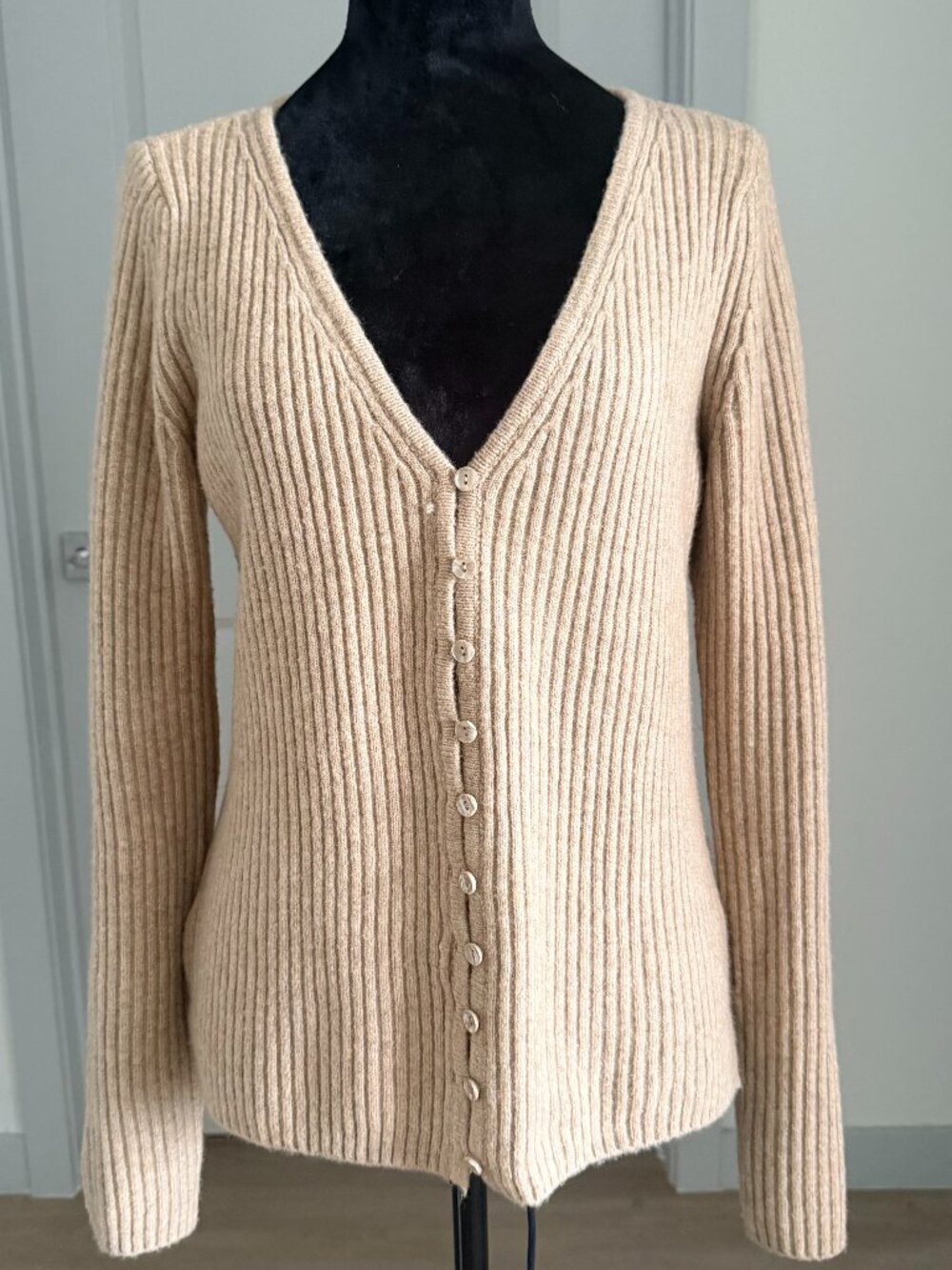Abercrombie & Fitch Womens Soft Ribbed Cardigan Sweater Tan Y2K Preppy Casual